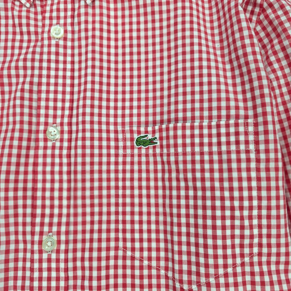 NWT Lacoste Regular Fit Check Sport Shirt Goji Red White Plaid Preppy Academia - Picture 3 of 11